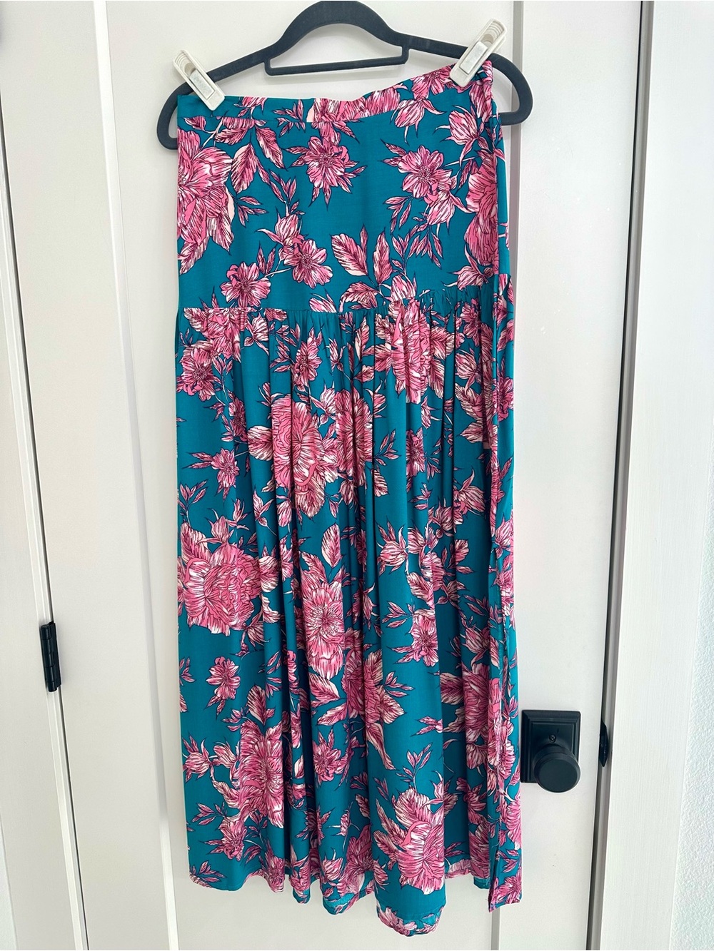 LBLC the label Teal Maxi Skirt with Pink Floral Print